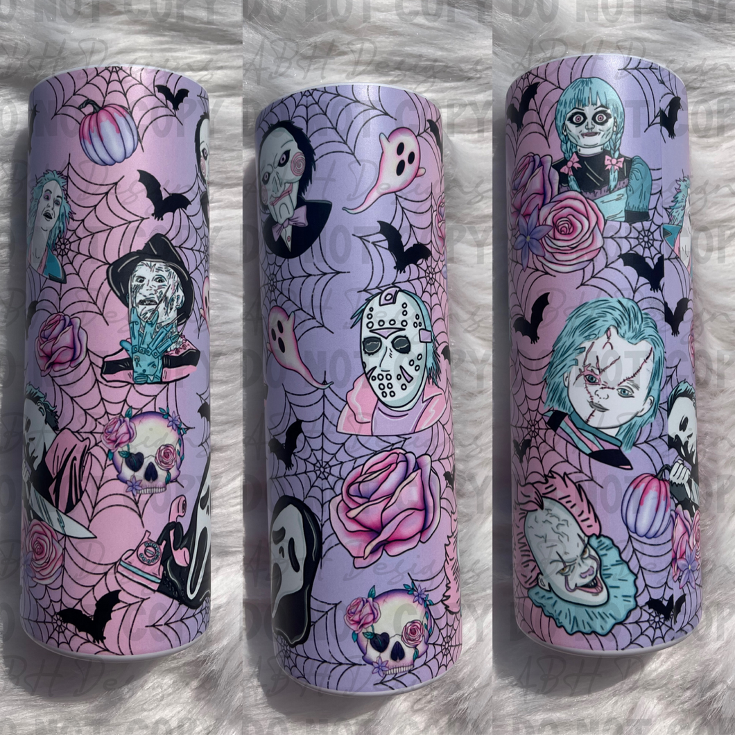 Tumbler - Scary faces pink/purple/teal